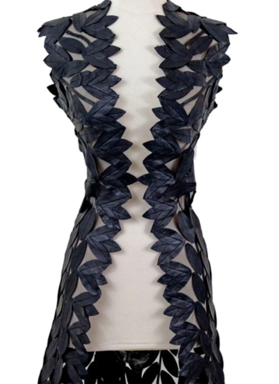 Just B Black Classic Leaf Design Faux Leather Midi Vest Size Women's Small NEW